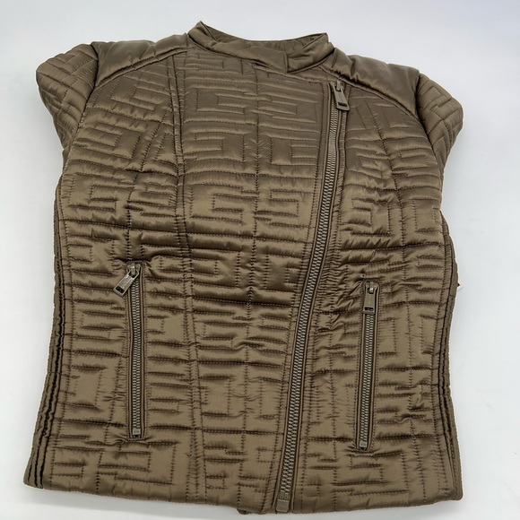 GUESS Quilted Metallic Satin Moto Jacket Desert Green Cropped XS - Picture 10 of 17